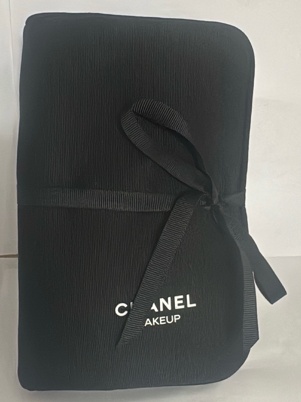 CHANEL MAKEUP CASE BAG RIBBON WRAP BLACK COLOR